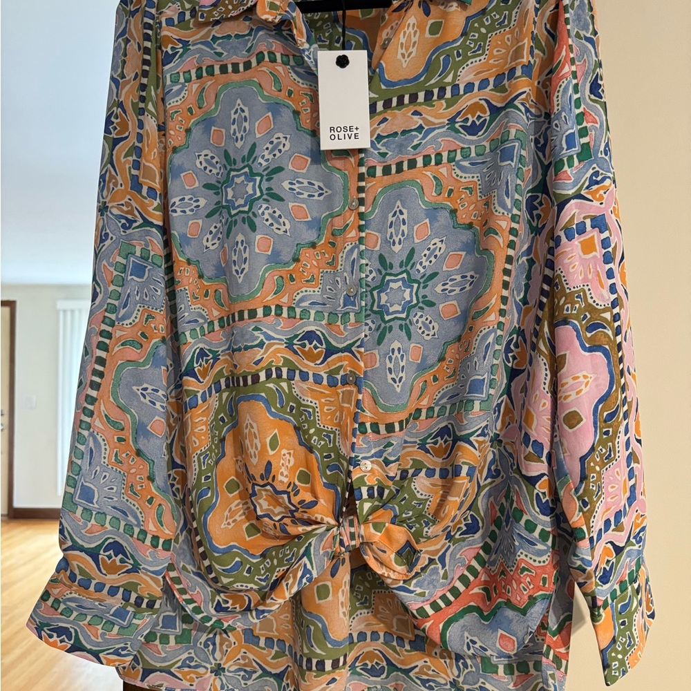 Rose & Olive Multicolor Paisley-Print Button Front Blouse